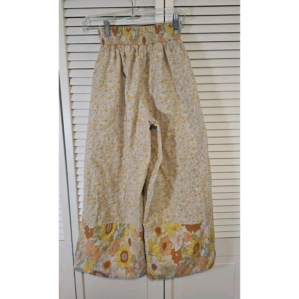 American Eagle Floral Wide Leg Cropped Pants Women Sm Smocked Waist Linen Blend - Picture 3 of 5